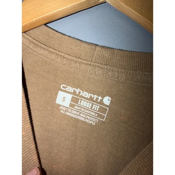 Carhartt Loose Fit Pocket T-Shirt Mens Small Tan Brown Distressed Workwear - Picture 4 of 6